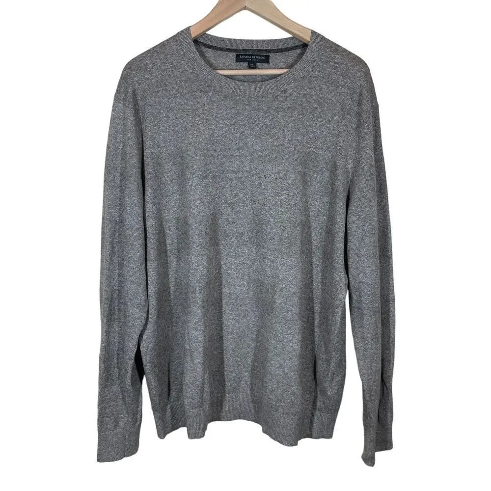 BANANA REPUBLIC Mens Gray Silk Linen Pullover‎ Crewneck Sweater Size XL